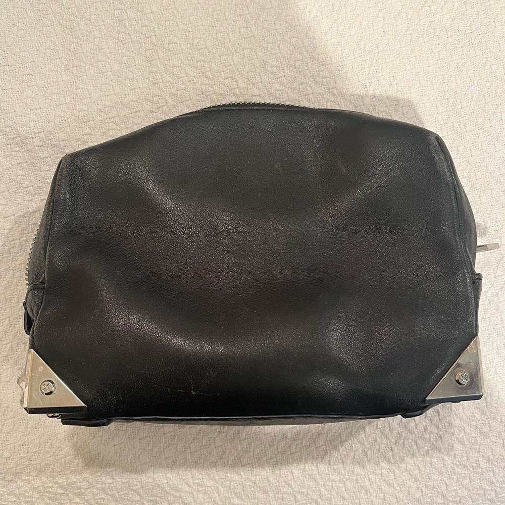 Alexander Wang Black Leather Cosmetic Pouch with Silver Hardware